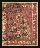 TUSCANY  1857-59 1 Cr Carmine, Sass12, Very Fine Used, Attractive With Good Colour, Four Margins And Neat Barred Cancel; - Ohne Zuordnung