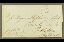 1849  (Dec) Stampless Cover To Beverley, England With Manuscript "1/2"; On Reverse Montego Bay Cds Plus Transits And Bev - Giamaica (...-1961)