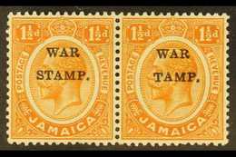 1916  1½d Orange Ovptd "War Stamp", Horizontal Pair, R/h Stamp Showing The Variety "S In Stamp Omitted", SG 71/71b, Supe - Giamaica (...-1961)