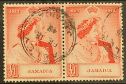 1948  £1 Scarlet "Silver Wedding", SG 144, Fine Used Pair With Complete "Alley" Dated Cds. Attractive (1 Pair) For More  - Jamaica (...-1961)