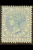 1867  12c Blue, Wmk Crown CC, SG 15, Very Fine Mint Og. For More Images, Please Visit Http://www.sandafayre.com/itemdeta - Straits Settlements