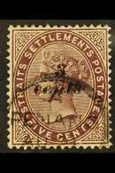 1886  3c On 5c Purple Brown, SG 84, Very Fine Used With Neat Penang Cds Cancel. Elusive Stamp. For More Images, Please V - Straits Settlements