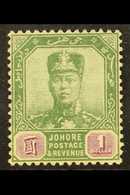 JOHORE  1910 $1 Green And Mauve, Sultan SG 87, Very Fine Mint. For More Images, Please Visit Http://www.sandafayre.com/i - Altri & Non Classificati