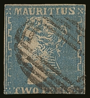 1859  2d Pale Blue Dardenne With HEAVY RETOUCH TO NECK, SG 44a, Used With Neat Barred Cancel & 3 Very Small Margins. Att - Mauritius (...-1967)