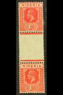 1925  1d Rose- Carmine Vertical Gutter Pair With DIE I + DIE II Stamps , SG 16c, Very Lightly Hinged Mint, Folded Across - Nigeria (...-1960)