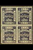 1920-1  1p Deep Indigo, 10mm Arabic Inscription, Perf.15x14, SG 35, Fine Mint Block Of 4, Small Gum Thin On One Stamp. R - Palestina