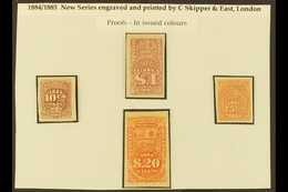 REVENUES  1884-85 10c Lilac-brown, 25c Pink, 1s Lilac & 20s Orange IMPERF PLATE PROOFS Printed On Gummed Paper. Fresh &  - Peru