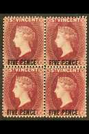 1893-94  5d On 6d Carmine-lake, SG 60, BLOCK OF FOUR Very Fine Mint, The Two Lower Stamps Never Hinged. For More Images, - St.Vincent (...-1979)