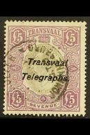 TRANSVAAL  TELEGRAPHS 1903 "Transvaal Telegraphs" On £5 Purple And Grey Revenue, FOURNIER FORGERY, As Hiscocks 25, Used. - Non Classificati