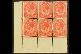 1913-24  1d Rose-red, Plate 1b Lower Left Corner Block Of 6 (no Control Number), Reversed Perf, SG 3, Very Fine Mint, Hi - Non Classificati