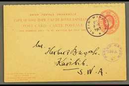1917  (21 Aug) 1d + 1d KEVII Cape Complete Reply Card To Karibib Cancelled By Superb "KLEIN WINDHUK" Rubber Cds Pmk In D - Africa Del Sud-Ovest (1923-1990)