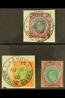 1907-11  2s6d To 10s Used, SG 41/43, 2s6d & 5s "on Piece" With Full, Upright Lagos Cds. Pretty Group (3 Stamps) For More - Nigeria (...-1960)