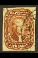 1851-57  5c Red Brown Jefferson, SG 14, Scott 12, Very Fine With Four Good Margins And Neat Part Cds Cancel, Buhler Guar - Other & Unclassified