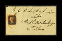 1840  (19 Jun) Wrapper Bearing 1d Black 'FK' Plate 1b With 4 Large Neat Margins Tied By Red MC Cancellation. File Crease - Unclassified