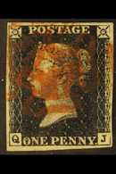 1840  1d Black 'QJ' Plate 4, SG 2, Used With 4 Margins & Red MC Cancellation. For More Images, Please Visit Http://www.s - Non Classificati
