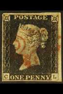 1840  1d Black 'CL' Plate 2, SG 2, Used With 4 Margins & Red MC Cancellation. For More Images, Please Visit Http://www.s - Non Classificati