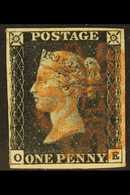 1840  1d Black 'OE' Plate 6, SG 2, Used With 4 Margins & Red MC Cancellation. For More Images, Please Visit Http://www.s - Ohne Zuordnung