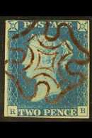 1840  2d Blue 'RB' Plate 1, SG 5, Used With 4 Margins & Striking Deep Red MC Cancellation. For More Images, Please Visit - Altri & Non Classificati