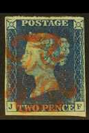 1840  2d Deep Blue 'JF' Plate 2, Used With 4 Margins & RED MALTESE CROSS Cancellation, Which Is Scarce On The Plate 2, S - Altri & Non Classificati