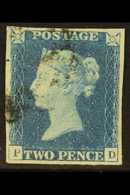 1840  2d Pale Blue 'PD' Plate 2, SG 6, Used With 4 Margins And Small Part Black MC Cancellation. For More Images, Please - Altri & Non Classificati