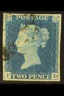 1840  2d Pale Blue 'PD' Plate 2, SG 6, Used With 4 Margins And Small Part Black MC Cancellation. For More Images, Please - Other & Unclassified