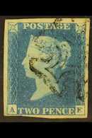 1840  2d Pale Blue 'AE' Plate 1, SG 6, Used With 4 Margins & Black MC Cancellation Leaving The Profile Clear. For More I - Other & Unclassified