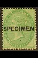 1855-57  1s Green, Without Corner Letters, Overprinted "SPECIMEN", SG 72s, Mint With Pulled Corner Perf Otherwise Very F - Other & Unclassified