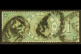 1887  £1 Green, SG 212, Good Used, Tiny Pinhole Otherwise Sound With Perfs All Round And Neat Cancels. Cat £800. For Mor - Altri & Non Classificati