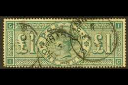 1887-92  £1 Green, SG 212, Used With Cds Pmks, Light Vertical Mark At Left. Fresh And Attractive, For More Images, Pleas - Altri & Non Classificati