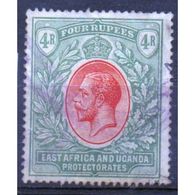 East Africa And Uganda Protectorate 4 Rupees Fine Used Stamp.  This Stamp Showing George V Was Issued In 1912. - East Africa & Uganda Protectorates