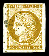 O N°1, 10c Bistre, Belles Marges Et Oblitération Légère. TTB (signé Calves)   Qualité: O   Cote: 355 Euros - 1849-1850 Cérès