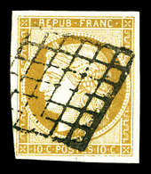 O N°1, 10c Bistrejaune Obl Grille. TB   Qualité: O   Cote: 355 Euros - 1849-1850 Ceres