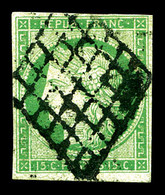 O N°2, 15c Vert, Obl Grille. TB (signé Calves/certificats)   Qualité: O   Cote: 1050 Euros - 1849-1850 Cérès
