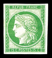 * N°2e, 15c Vert, Impression De 1862, Très Frais. TTB (certificat)   Qualité: *   Cote: 850 Euros - 1849-1850 Ceres