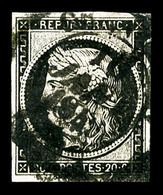 O N°3, 20c Noir Obl Càd Type 14 Du 16 Janvier 1849, TB (signé Scheller/certificat)   Qualité: O   Cote: 450 Euros - 1849-1850 Cérès