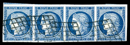 O N°4, 25c Bleu, Bande De Quatre, Belles Marges. TTB (signé Scheller/Brun/certificat)   Qualité: O   Cote: 1000 Euros - 1849-1850 Ceres