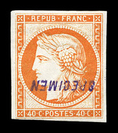 * N°5, 40c Orange, Impression De 1862, Surchargé 'SPECIMEN'. SUP . R.R. (signé Scheller/certificats)   Qualité: * - 1849-1850 Ceres
