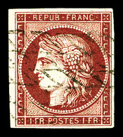 O N°6b, 1f Carmin Foncé Oblitéré Grille Sans Fin. Très Jolie Nuance. SUP (signé Brun/certificat)   Qualité: O   Cote: 11 - 1849-1850 Ceres