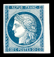 (*) N°8, Non émis, 20c Bleu Sur Jaunâtre, Bord De Feuille. SUP. R. (signé Brun/certificat)   Qualité: (*)   Cote: 5000 E - 1849-1850 Cérès