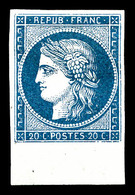 * N°8a, Non émis, 20c Bleu Foncé Bord De Feuille, Grande Fraîcheur, R.R. SUP (signé/certificat)   Qualité: *   Cote: 400 - 1849-1850 Cérès