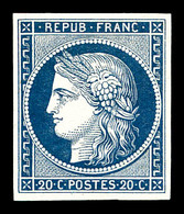 * N°8a, Non émis, 20c Bleu Foncé, Grande Fraîcheur, R.R. SUP (signé Pavoille/certificat)   Qualité: *   Cote: 4000 Euros - 1849-1850 Ceres