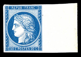 ** N°8f, Non émis, 20c Bleu Impression De 1862 Bord De Feuille Latéral, Fraîcheur Postale, SUPERBE (certificat)    Quali - 1849-1850 Cérès
