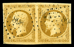 O N°9, 10c Bistre En Paire Horizontale Obl PC '898', TTB (signé Brun/certificat)   Qualité: O   Cote: 1700 Euros - 1852 Louis-Napoleon