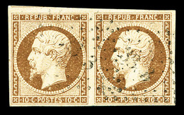 O N°9a, 10c Bistrebrun En Paire Horizontale, Jolie Couleur, SUP (signé/certificat)   Qualité: O   Cote: 2300 Euros - 1852 Louis-Napoleon