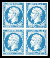 ** N°10, 25c Bleu En Bloc De Quatre, Très Belles Marges, Fraîcheur Postale. SUPERBE. R.R.R. (signé Brun/certificats)   Q - 1852 Luigi-Napoleone