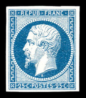 ** N°10, 25c Bleu, Quatre Belles Marges, Fraîcheur Postale .SUPERBE. R.R. (signé Brun/certificats)   Qualité: ** - 1852 Luigi-Napoleone