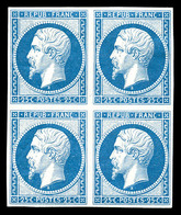 ** N°10c, 25c Bleu, Impression De 1862 En Bloc De Quatre (2ex*), Fraîcheur Postale. SUP (certificat)   Qualité: ** - 1852 Louis-Napoléon