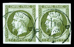 O N°11, 1c Olive En Paire, Belles Marges. SUP (signé Calves/certificat)   Qualité: O - 1853-1860 Napoleon III