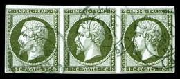 O N°11a, 1c Bronze, Bande De 3. TTB (signé Scheller/certificat)   Qualité: O   Cote: 375 Euros - 1853-1860 Napoléon III.