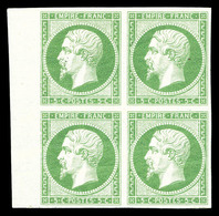 * N°12, 5c Vert, Bloc De Quatre Bord De Feuille Latéral, Frais, SUP (certificat)   Qualité: *   Cote: 6500 Euros - 1853-1860 Napoléon III.